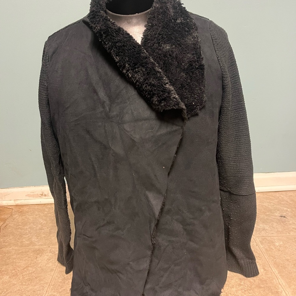 Madison Black Pea Coat with Faux Fur Collar